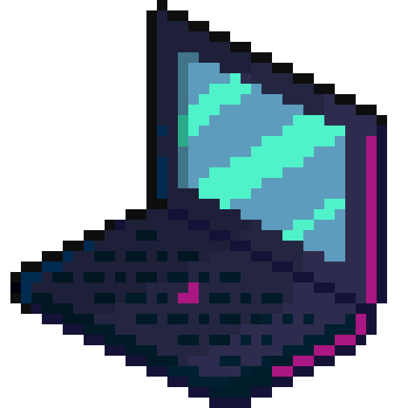 Pixel art alternative laptop with a purple-reddish aesthethic