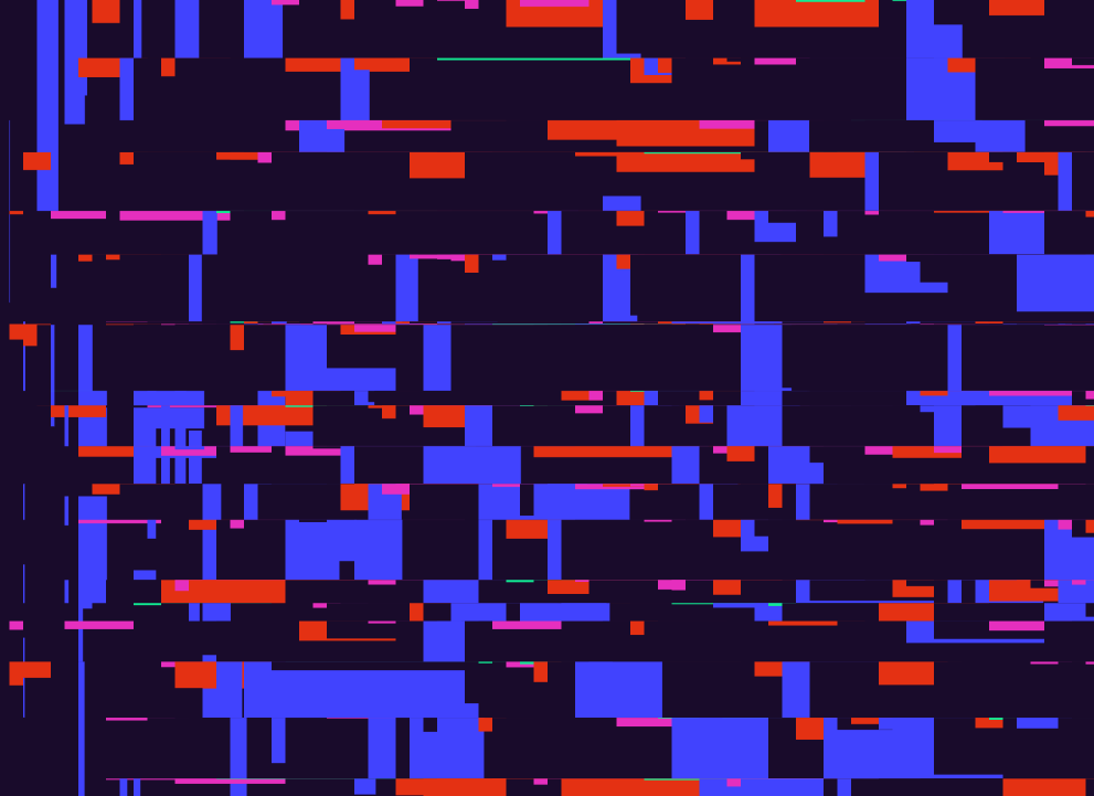 p5js visual art sketch of a glitch reddish purple color generative art. Generated by music behind.
